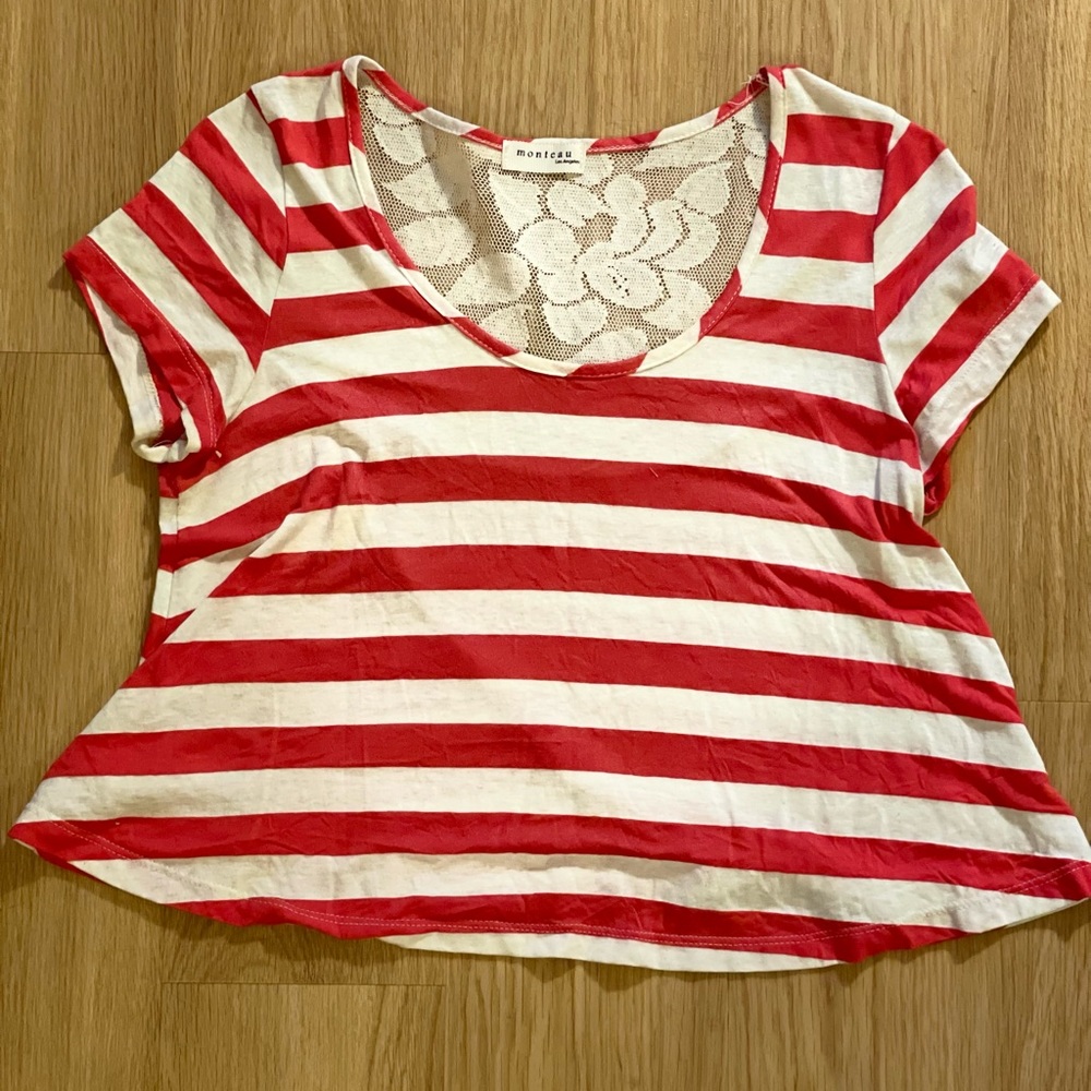 Monteau Striped With Lace Crop Top